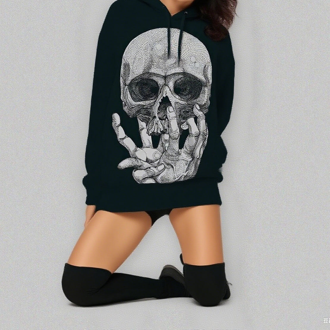 Women Skeleton Costume Halloween Scary Daily Cosplay Hoodied Dress
