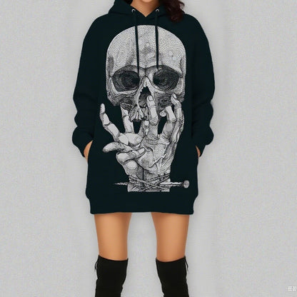 Women Skeleton Costume Halloween Scary Daily Cosplay Hoodied Dress