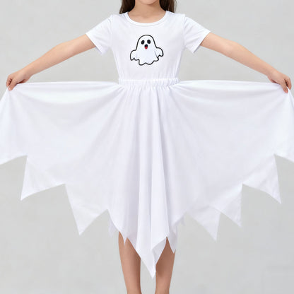 Kids Ghost Dress White Ghost Printing Dress Halloween Ghost Cosplay Costume