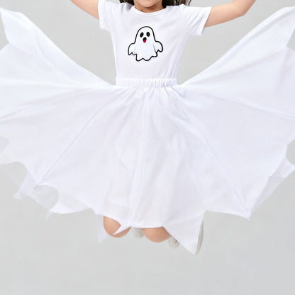 Kids Ghost Dress White Ghost Printing Dress Halloween Ghost Cosplay Costume