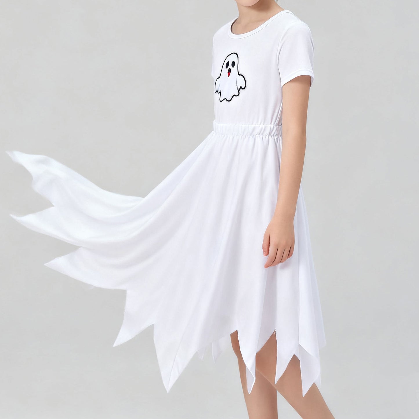 Kids Ghost Dress White Ghost Printing Dress Halloween Ghost Cosplay Costume