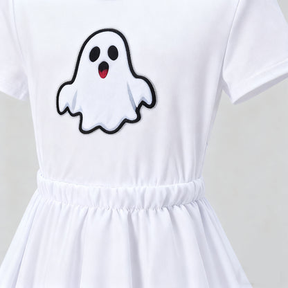 Kids Ghost Dress White Ghost Printing Dress Halloween Ghost Cosplay Costume