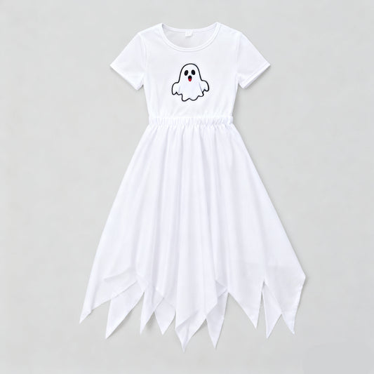 Kids Ghost Dress White Ghost Printing Dress Halloween Ghost Cosplay Costume
