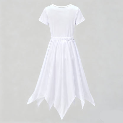 Kids Ghost Dress White Ghost Printing Dress Halloween Ghost Cosplay Costume