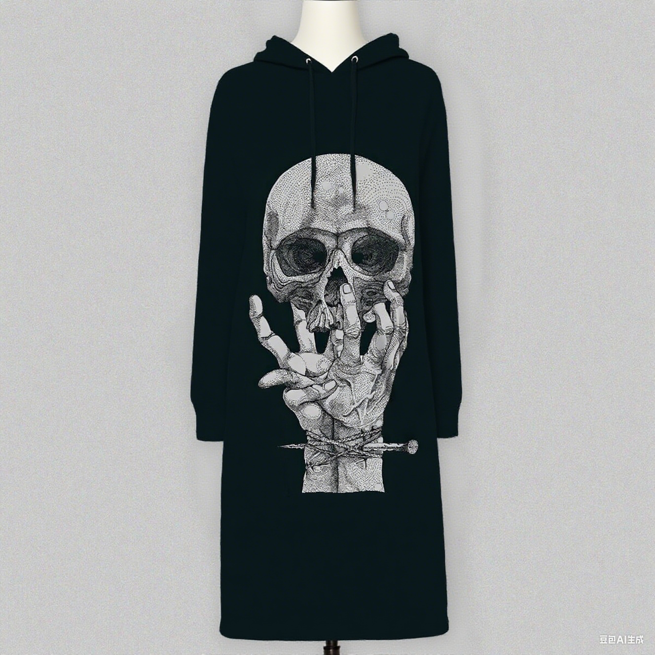 Women Skeleton Costume Halloween Scary Daily Cosplay Hoodied Dress