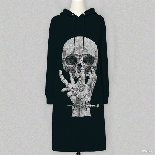 Women Skeleton Costume Halloween Scary Daily Cosplay Hoodied Dress